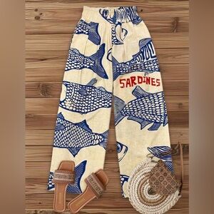 Blue and Cream Sardine Print Pants